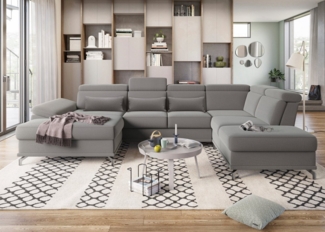 sit&more Wohnlandschaft Cabrio U-Form, mit Sitztiefenverstellung, Arm- und Kopfteilverstellung, 3 Nierenkissen, Federkern, optional Bettfunktion und Stauraum