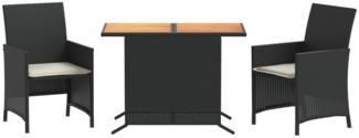 vidaXL 3-tlg. Bistro-Set mit Kissen Schwarz Poly Rattan 365124