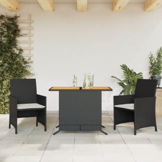 vidaXL 3-tlg. Bistro-Set mit Kissen Schwarz Poly Rattan 365124