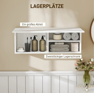 BlingBin Wandhängeschrank Badezimmerschrank Hängeschrank Wandschrank Badschrank, 1er Set 1-tlg, Drei Aufbewahrungsfächer, Gasdruckfeder, Klapptür nach oben