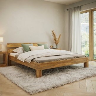 skølm 'Floki' Bett 200x200 cm, Bettgestell, natur geölt, Massivholzbett aus Eiche, Doppelbett mit Bettkopf