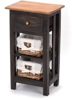 Telefontisch RATTAN 70 mit 2 Rattan-Körben und Schublade, Mahagoni massiv 04 schwarz-natur