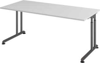 bümö höhenverstellbarer Schreibtisch Z-Serie 180x80 cm in grau, Gestell in Graphit - großer PC Tisch für's Büro manuell höhenverstellbar, Computertisch verstellbar, ZS-19-5-G