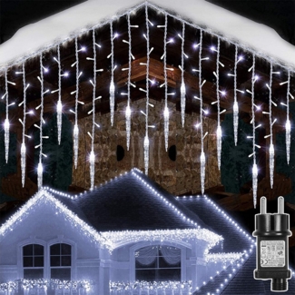 Rosnek LED-Lichtervorhang Eiszapfen-Anhänger, 8 Modi, Timer, für Traufe Weihnachtsdeko, Memory-Funktion, anschließbar, Niedrige Spannung, 96 LEDs, 3.5M