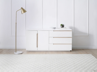 Vente-unique - Sideboard mit 2 Türen & 3 Schubladen - Weiß & Holzfarben - NURINI