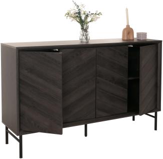 Sideboard HWC-M50, Schrank Kommode Highboard Anrichte, Massiv-Holz Mango 94 x 151 x 40 cm ~ dunkelgrau