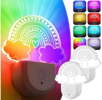 MUPOO Steckdosenleuchte Dynamisches RGB Regenbogen, Dinosaurier, Schmetterling Nachtlicht, Regenbogen, LED fest integriert, Nachtlicht mit Dämmerungssensor, Badezimmer-/Kinderzimmer-Deko