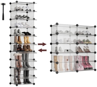 Sekey Schuhregal Schuhregal Schmal Hoch Schuhschrank mit Stecksystem und 10 Fächern, 10 Ebenen Schuhaufbewahrung für 20-30 Paar Schuhe