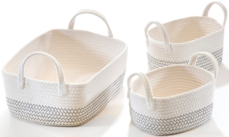 Kobolo Aufbewahrungskorb Baumwollkorb oval weiß mit Muster im 3er Set