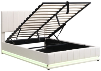 Rutaqian Boxspringbett Stauraumbett mit LED Polsterbett Doppelbett, (1-St, mit höheverstellbarem Polsterkopfteil & hydraulischem Stauraum), 140 x 200 cm