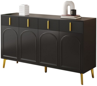 HAUSS SPOLE Sideboard mit goldenen Griffen und Beinen, 4 Türen, 4 Schubladen für Wohnzimmer (Wohnzimmerschrank, Anrichte, Kommode, 1 St, 4 Türen, 4 Schubladen), mit herausnehmbarem Laminat