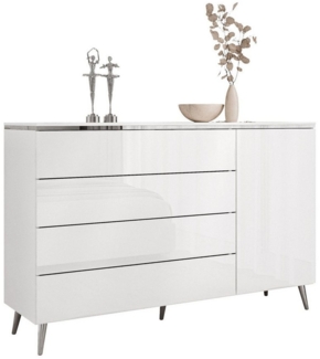 Lookway Kommode AURORA SILVER 1D4S mit Schubladen und Metallbeinen, Breite: 140 cm
