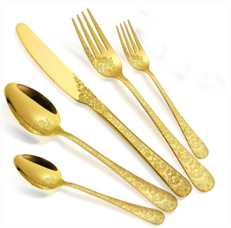 KEENZO Besteck-Set 40 teilig Edelstahl Gold Essbesteck Set florale Muster Griff (40-tlg), 8 Personen, Edelstahl