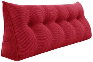 VERCART Großes Keilkissen, Langes Lesekissen, Bettruhe Rückenkissen, Dreieckiges Liegekissen, Dekoratives Kopfteilkissen für Tagesbett oder Tiefes Sofa, Cord Rot, 160cm