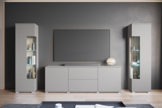INOSIGN Wohnwand KENIA, (Komplett-Set, 3-St), Vitrinen mit Eckverglasung, hängend und stehend montierbar