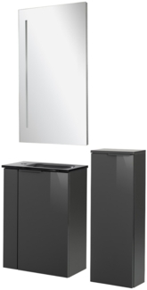 Fackelmann SBC LUNA Gäste WC Set 4-teilig 45 cm, Anthrazit, Glas Anthrazit, LED-Spiegel+Midischrank slim