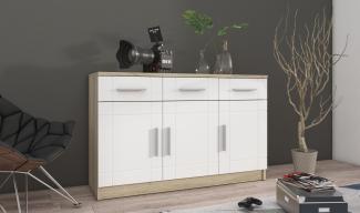 Sideboard PARIS 3F-3S Weiß + Sonoma Eiche