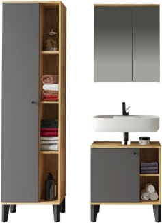 INOSIGN Badmöbel-Set OSLO, Bad im skandinavischen Design, 3-teiliges Badezimmer, (Set, 3-St), Badschränke und Spiegel, in zwei Farben verfügbar, viel Stauraum
