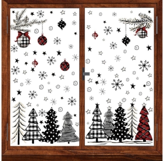 FELIXLEO Fensterdekoration 119 Stück Weihnachts-Fensteraufkleber, schwarzer roter Weihnachtsbaum