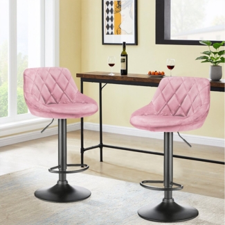 JEOBEST Barhocker Barstühle Bistrohocker Samt Gepolsterte Sitzfläche Höhenverstellbar (2er set), mit Rückenlehne Fußstütze, 360° Drehstuhl