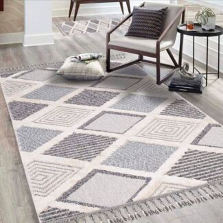 Carpet City Hochflor-Teppich Valencia 731, rechteckig, Höhe: 20 mm, Läufer, Boho-Stil, 3D-Effekt, Raute, Hoch-Tief-Struktur, mit Fransen