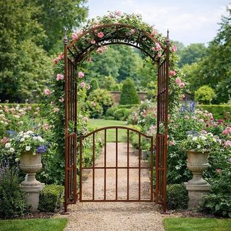 Rosenbogen Kletterhilfe Rankhilfe mit Tor Edel-Rost Rankgitter Gartentür 225 cm