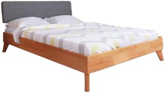 Bett Gerg 4 aus Kernbuche massiv 160x200 cm mit Polsterkopfteil und Holzbeinen