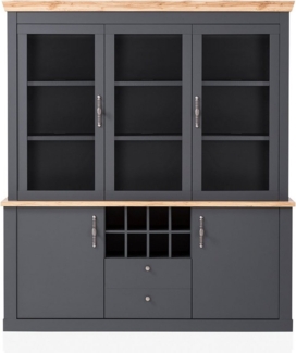 Lomadox Buffet CESENA-61 Landhaus schrank in anthrazit mit Wotan Eiche Nb, 184/205/44 cm