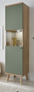 Furn. Design Stauraumvitrine Juna (Vitrine in Salbeigrün und Evoke Eiche, 50x197 cm) skandinavisches Design