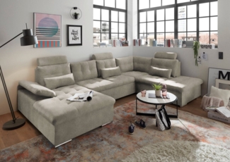 U-Form Sofa mit Schlaffunktion und Bettkasten - Stone - Medan XXL