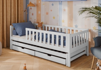 Kids Collective Kinderbett mit Rausfallschutz, Lattenrost und optionaler Matratze, Kinder Bett (mit Ausziehbett und zwei Schubladen), 80x160 cm: von 3. bis 10. Lebensjahr, weiß