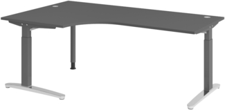 bümö Eckschreibtisch höhenverstellbar 200x120 cm in graphit, Metallgestell in graphit/alu - Schreibtisch groß, Bürotisch höhenverstellbarer, Büroschreibtisch & Computertisch PC Tisch Büro, X82-G-GC
