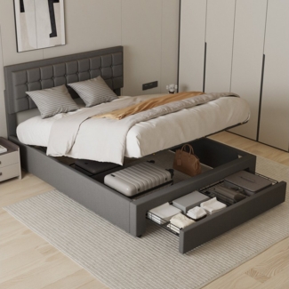 oyajia Polsterbett Polsterbett Doppelbett 160x200cm mit Stauraum Underbett Stauraumbett (Polsterbett mit Lattenrost und Rückenlehne Bettgestell), Modernes Polsterbett 160×200cm mit Großer Stauraum Doppelbett