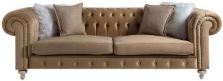 Casa Padrino Luxus Chesterfield 3er Sofa Hellbraun 240 x 100 x H. 78 cm - Chesterfield Wohnzimmer Sofa - Chesterfield Wohnzimmer Möbel - Luxus Kollektion