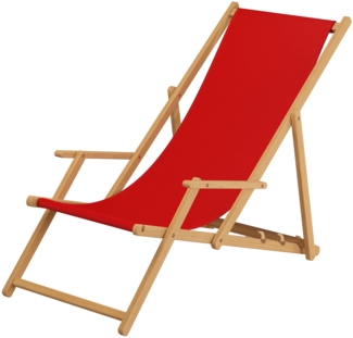 Deckchair rot Strandstuhl Sonnenliege Gartenliege Relaxliege Kissen Buche klappbar 10-308 N KD