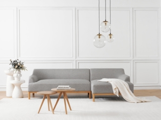 beliani 'SOSJO' Ecksofa, Stoff hellgrau, Rechtsseitig, 251 x 132 x 74 cm