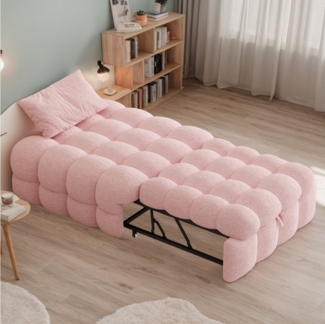 OKWISH Schlafsofa 2-in-1 Polsterbett mit Teddy-Stoff, Ausziehbares Einzelbett & Hocker, für Wohnzimmer & Balkon, Ideal für Gäste & Jugendliche 70x180cm, Ohne Kissen