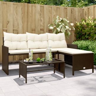 vidaXL Gartensofa in L-Form mit Tisch und Kissen Braun Poly Rattan 365573