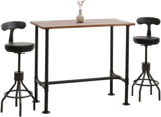 Set Bartisch + 2x Barhocker HWC-N21, höhenverstellbar drehbar Fußablage, Industrial Metall Kunstleder ~ braun, schwarz