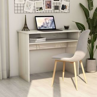 Schreibtisch Spanplatte Hochglanz-Weiß, 90 × 50 × 74 cm