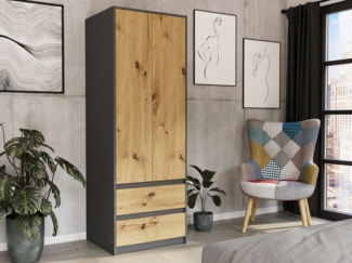 Home Collective Kleiderschrank Moderner schrank mit 2 Schubladen und 2 Türen (Platzsparender Schrank für Schlafzimmer, Ankleidezimmer, Flur, Kinderzimmer) Anthrazit Artisan – 63x55x180 cm (BxTxH)