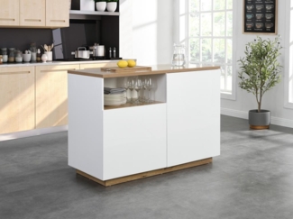Vente-unique - Kücheninsel mit 2 Türen & 1 Ablagefach aus MDF - Holzfarben & Weiß - CORELINA