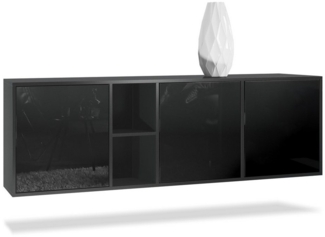 Vladon Kommode Cuba - Schwarz matt/Schwarz Hochglanz - Modernes Sideboard für Ihr Wohnbereich - (BxHxT) 182 x 53 x 35 cm