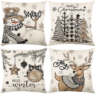 BTTO Kissenbezüge Weihnachten Kissenbezüge Quadratisch Zierkissenbezug,4er Set, 45x45cm, (4 Stück), für Dekokissen Deko,Weihnachten Bett Sofa Deko Sofa Schlafzimmer Couch