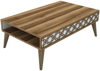 Dmora Wohnzimmertisch Paz, Niedriger Wohnzimmertisch, Kaffeeregal, Couchtisch für Sofa, 105x60h37 cm, Walnuss und Weiß