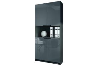 Vladon Büroschrank Logan V2, Aktenschrank mit 5 Fächern und 4 Türen, Schwarz matt/Grau Hochglanz (82 x 184 x 37 cm)