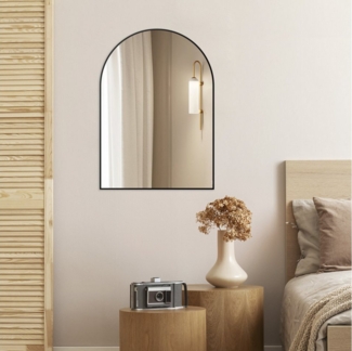 Hopibath Wandspiegel für Schlafzimmer Spiegel Rundbogen für Wohnzimmer Flur Garderobe Hotel (Schwarz, 60x80, 50x70 cm), 5mm HD Glas, explosionsgeschützt