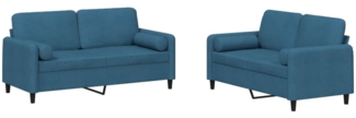 vidaXL 2-tlg. Sofagarnitur mit Kissen Blau Samt 3202003