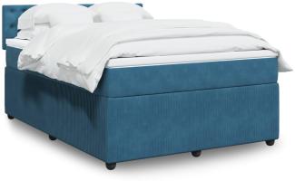 vidaXL Boxspringbett mit Matratze Blau 160x200 cm Samt 3287798