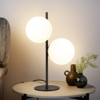 ZMH Tischlampe Schwarz Nachttischlampe Wohnzimmer - E27 Tischleuchte Modern Design Glas Tischlicht Industrial Vintage Metall Nachttischleuchte 2 Flammig Tischlampe mit Schalter für Schlafzimmer Büro